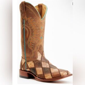 Justin Boots Brown Leather Cowboy Boots with Blue Stitching